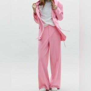 NWT Zara Women's Pink Wide Leg Cotton Pants XL, S Pastel Pink